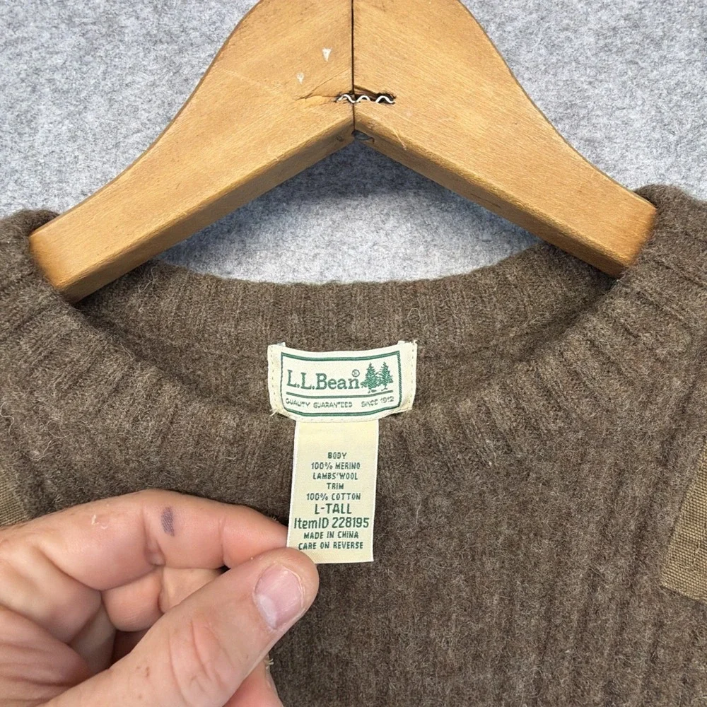 LL Bean Commando Sweater Mens Large Tall Lambswool Ribbed Brown